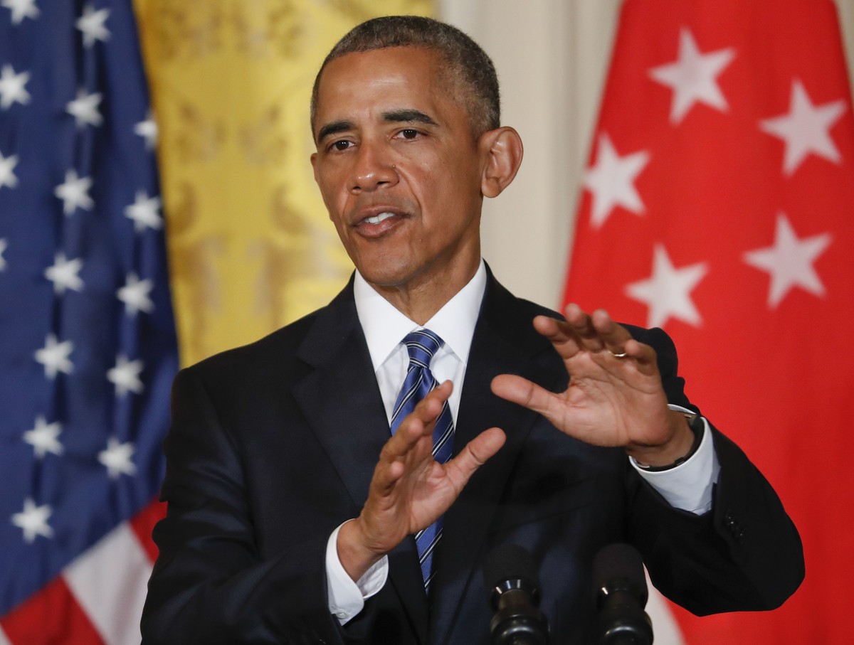 President Barack Obama answers questions during a joint news conference with Singapore's Prime Minister Lee Hsien Loong in the East Room of the White House in Washington, Tuesday, Aug. 2, 2016. O ...