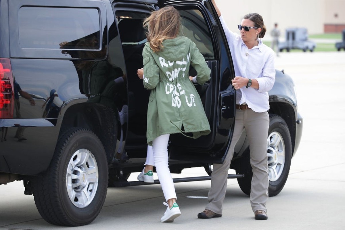 JOINT BASE ANDREWS, MD - JUNE 21: U.S. first lady Melania Trump (C) climbs back into her motorcade after traveling to Texas to visit facilities that house and care for children taken from their parent ...