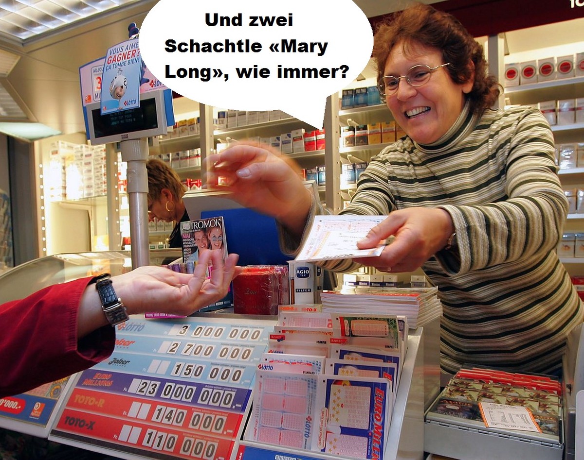 Marie France, employee of the kiosk "Naville du Soleil" located in a shopping mall in Siders, southwestern Switzerland, sells a lottery ticket to a customer, Saturday, April 9, 2005. The lot ...