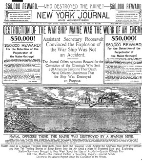 Das «New York Journal» vom 17. Februar 1898 ruft zu den Waffen.