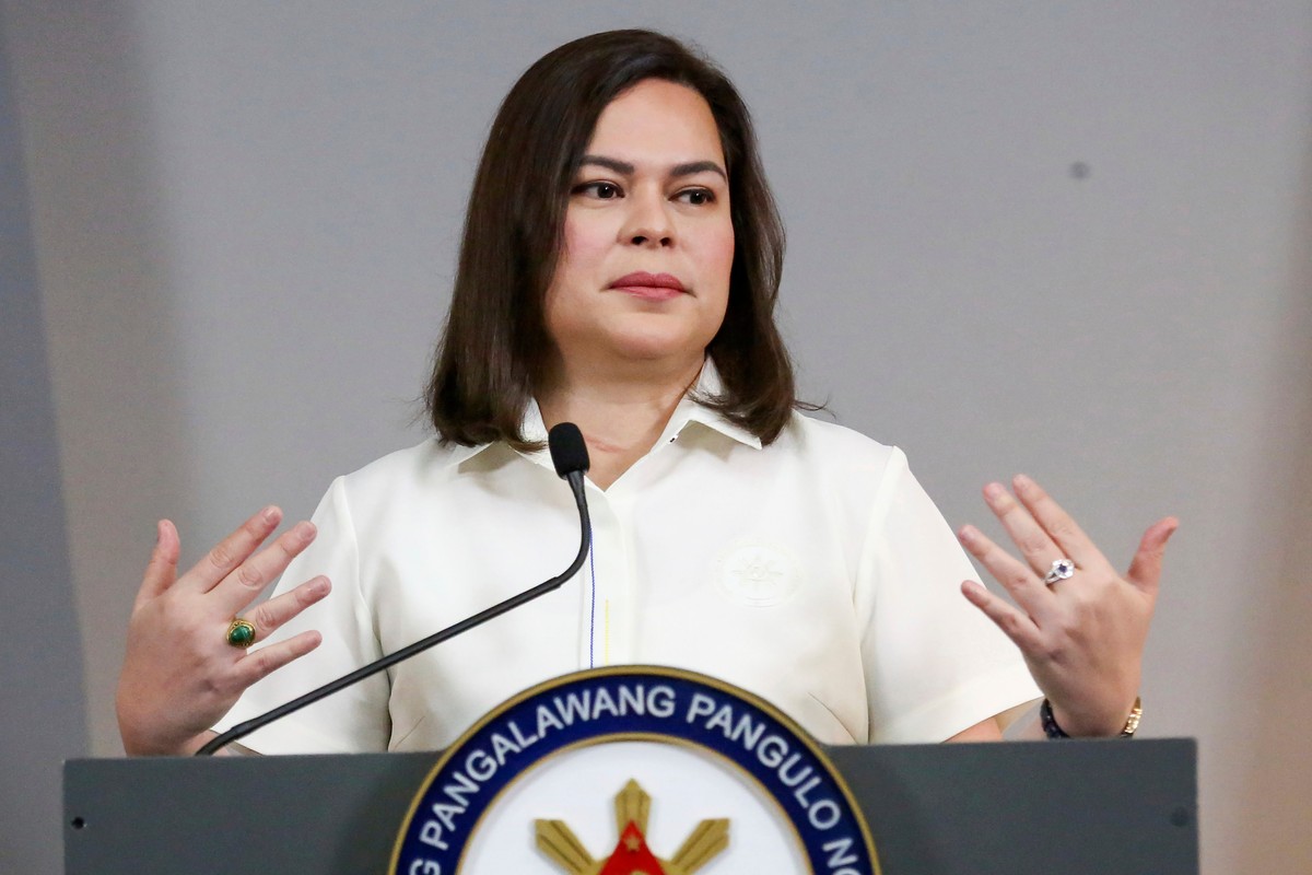 FILE -Philippine Vice President Sara Duterte gestures as she speaks during a press conference in Manila, Philippines on Friday, Feb. 7, 2025. (AP Photo/Basilio Sepe, File)
Sara Duterte