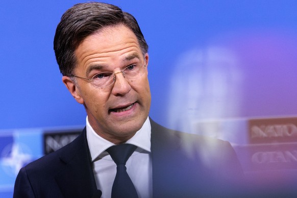 epa12154528 NATO Secretary General Mark Rutte briefs the media ahead of a NATO defense ministers meeting, at the North Atlantic Treaty Organization (NATO) headquarters in Brussels, Belgium, 04 June 20 ...