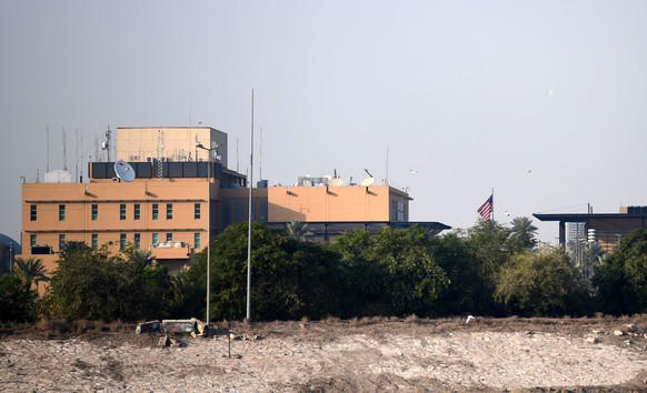 epa08098848 A general view shows the US embassy in Baghdad, Iraq on 02 January 2020. Supporters of Iranian-backed militias have withdrawn from the US Embassy in Baghdad following two days of sit-ins a ...