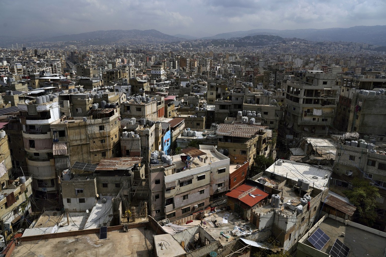 A general view of the Bourj al-Barajneh Palestinian refugee camp, in Beirut, Lebanon, Friday, Oct. 21, 2022. Lebanon&#039;s historic economic meltdown is hard hitting Palestinian refugees in the small ...