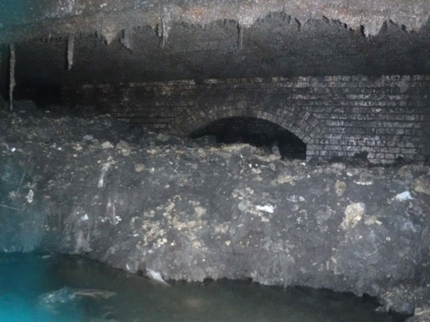 In this photo released Tuesday Jan. 8, 2019, by Britain&#039;s South West Water company, showing part of a &quot;fatberg&quot;, a mass of hardened fat, oil and baby wipes, measuring some 64 meters (21 ...