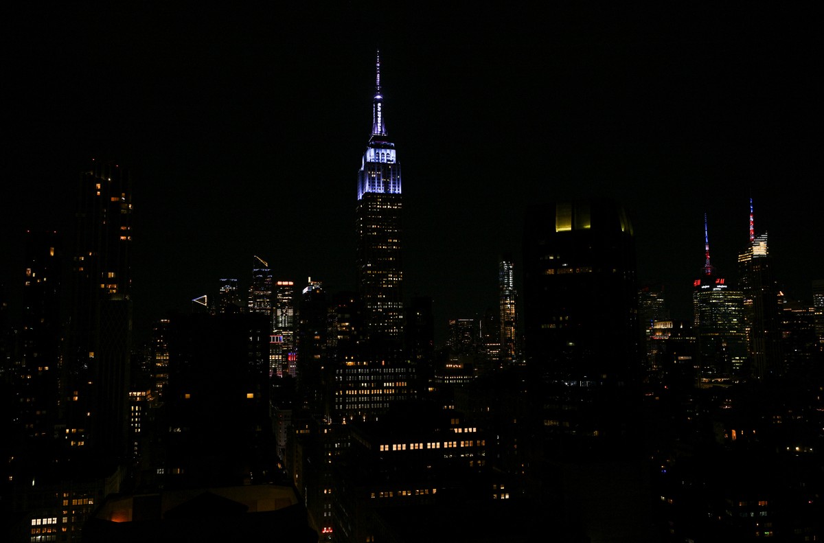The Empire State Building lit up as "her something blue" for Taylor Swift and Travis Kelce's wedding on Friday, July 3 2026, in New York. (Photo by Evan Agostini/Invision/AP)
Taylor Swi ...