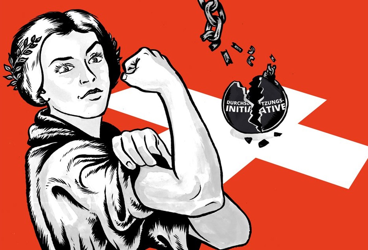 Helvetia lässt die Muskeln gegen die Durchsetzungs-Initiative spielen.