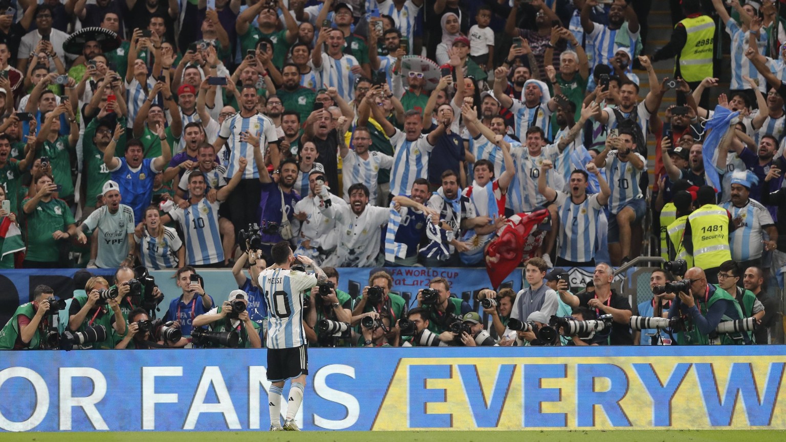 Argentina v Mexico 2022 FIFA World Cup, WM, Weltmeisterschaft, Fussball Lionel Messi of Argentina celebrates scoring their first goal during the 2022 FIFA World Cup Group C match at Lusail Stadium, Lu ...