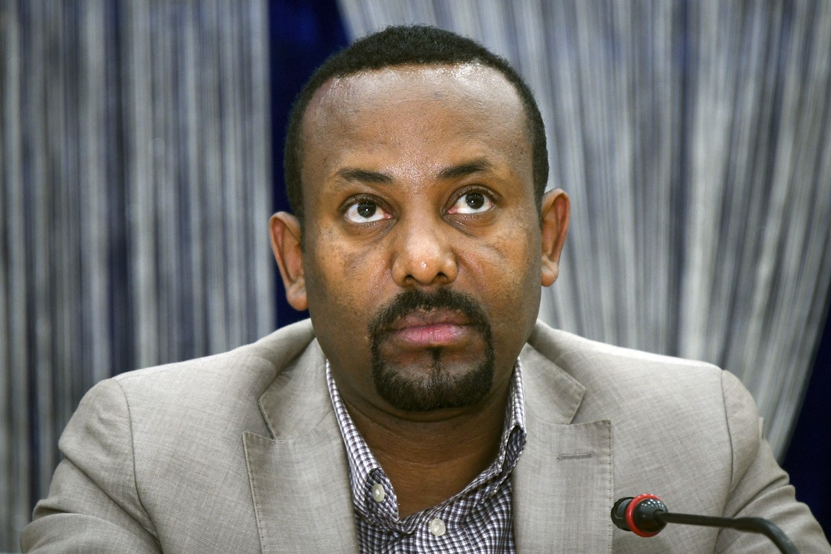 epa08842824 (FILE) - The then leader of the 'Oromo Peoples Democratic Organization' (OPDO), now Prime Minister Abiy Ahmed looks on during a news conference in Aba Geda, Ethiopia, 02 November ...
