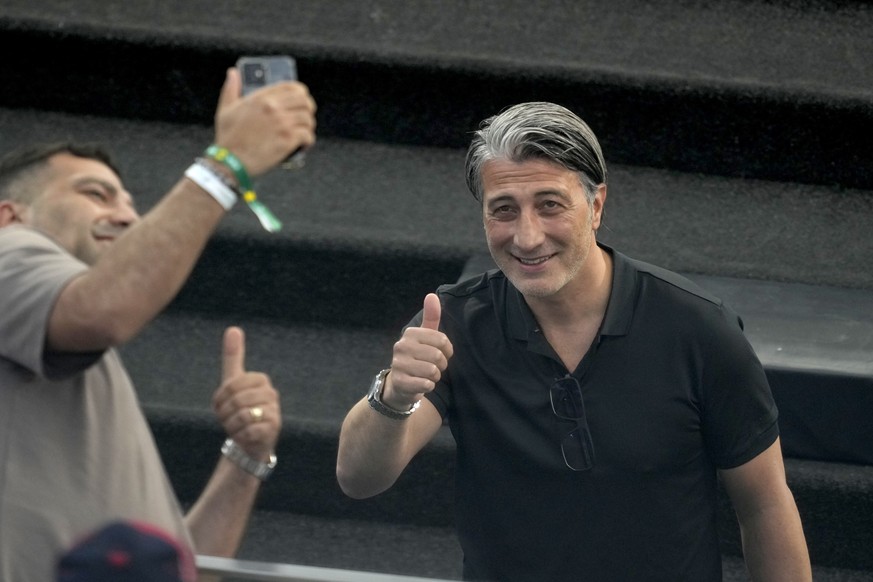 Switzerland&#039;s head coach Murat Yakin gestures before a Group A match between Switzerland and Germany at the Euro 2024 soccer tournament in Frankfurt, Germany, Sunday, June 23, 2024. (AP Photo/Mic ...
