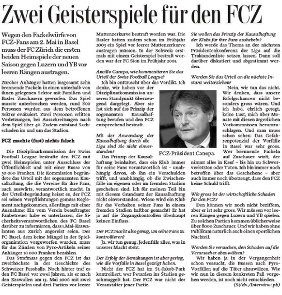 2008: Die Liga bestraft den FCZ mit Geisterspielen.