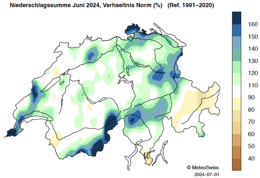 Niederschlag Schweiz Juni 2024