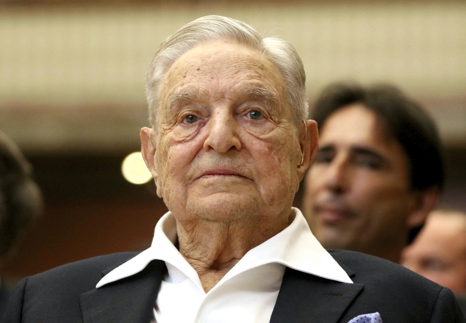 George Soros, Founder and Chairman of the Open Society Foundations, looks before the Joseph A. Schumpeter award ceremony in Vienna, Austria, Friday, June 21, 2019. (AP Photo/Ronald Zak)