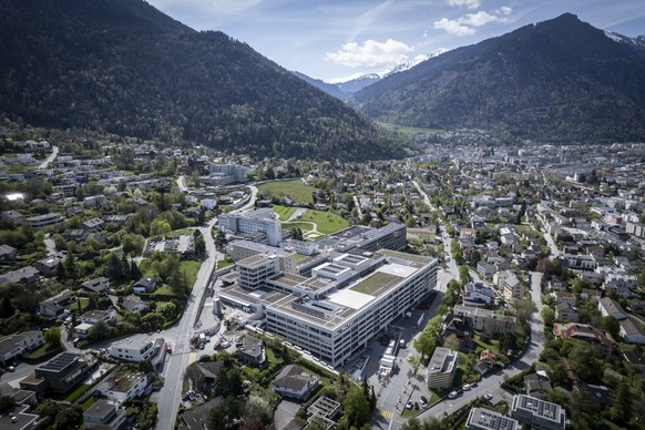 Das Kantonsspital, aufgenommen an der Jahresmedienkonferenz des Kantonsspital Graubuenden, am Freitag, 17. April 2026, in Chur. Von 2014 bis im Herbst 2026 wird am Spital fuer 517,9 Millionen Franken  ...