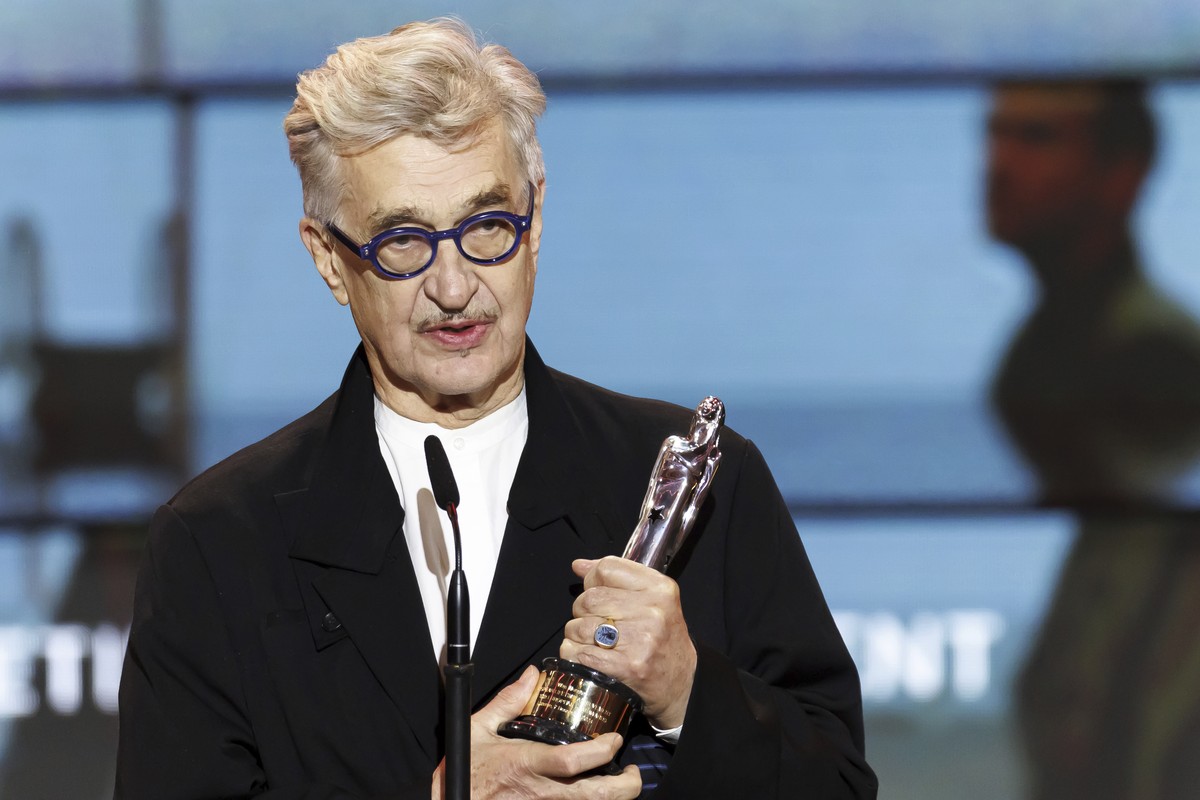 Wim Wenders, of Germany, winner of the European Lifetime Achievement award, reacts during the European Film Awards gala at the Culture and Convention Center KKL in Lucerne, Switzerland, Saturday, Dec. ...