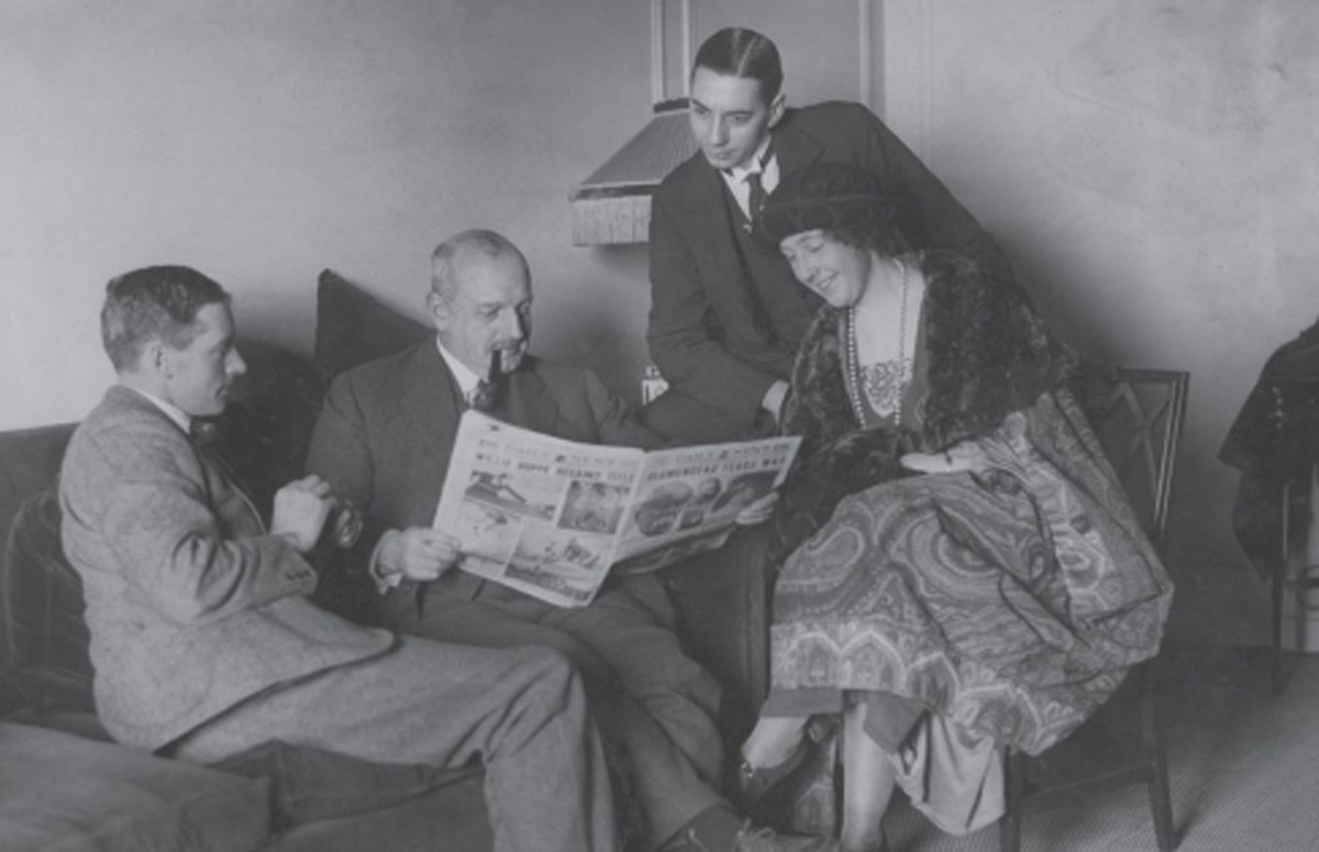 The British Empire Exhibition Tour. From left to right – Archie Christie, Major Belcher, Mr Bates (secretary) and Agatha.