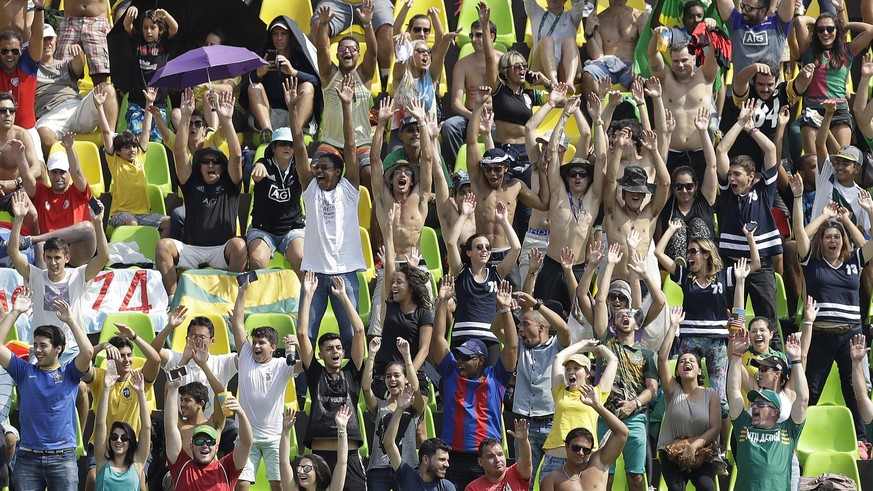 Fans during the men&#039;s rugby sevens match at the Summer Olympics in Rio de Janeiro, Brazil, Tuesday, Aug. 9, 2016. (AP Photo/Themba Hadebe)