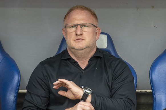 Der Trainer des FC Basel, Heiko Vogel beim Super League Meisterschaftsspiel zwischen dem FC Basel und dem FC Luzern vom Sonntag, 23. April 2023 in Basel. (KEYSTONE/Urs Flueeler)