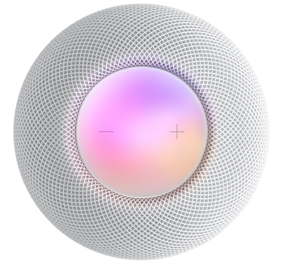 Der HomePod Mini von oben. Mit 345 Gramm ist er relativ leicht.