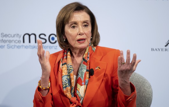 Nancy Pelosi, Speaker of the US House of Representatives, speaks on the first day of the 56th Munich Security Conference in Munich, Germany, Friday, Feb.14, 2020. (Sven Hoppe/dpa via AP)