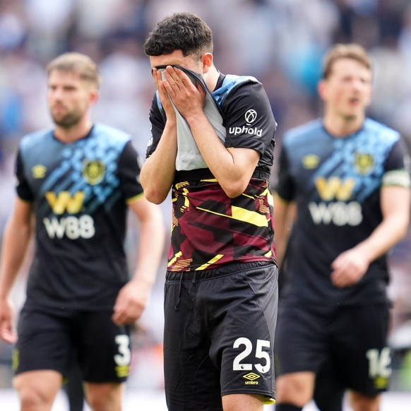 Tottenham Hotspur v Burnley - Premier League - Tottenham Hotspur Stadium Burnley s Zeki Amdouni stands dejected at the final whistle following the Premier League match at Tottenham Hotspur Stadium, Lo ...