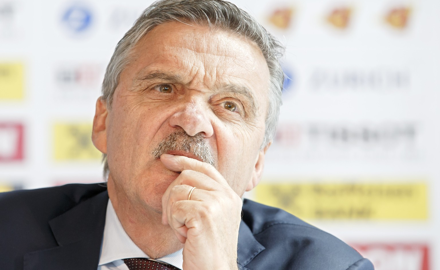 Swiss Rene Fasel, President of the International Ice Hockey Federation, IIHF, speaks to the media during a press conference, at the IIHF 2018 World Championship, in Copenhagen, Denmark, Saturday, May  ...