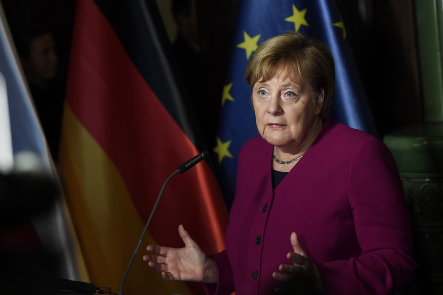 epa07121377 German Chancellor Angela Merkel speaks during a joint presser with Prime Minister of the Czech Republic Andrej Babis, in Prague, Czech Republic, 26 October 2018. The German Chancellor is i ...