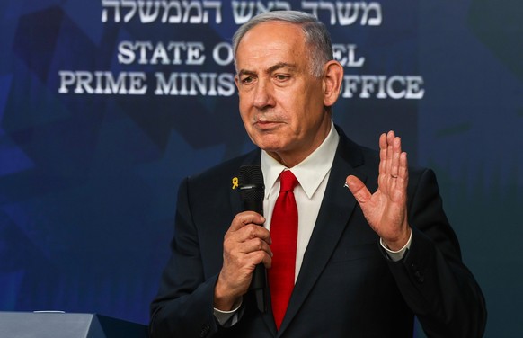 Israeli Prime Minister Benjamin Netanyahu speaks during a press conference in Jerusalem, Wednesday, May 21, 2025. (Ronen Zvulun/Pool Photo via AP)
Benjamin Netanyahu