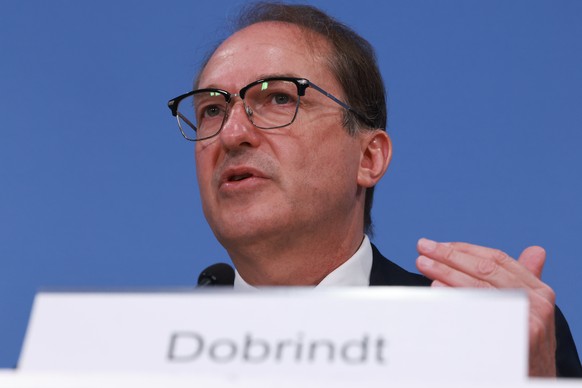 epa13124235 German Interior Minister Alexander Dobrindt gestures during a press conference at the Federal Press Conference (Bundespressekonferenz) in Berlin, Germany, 21 July 2026. The press conferenc ...