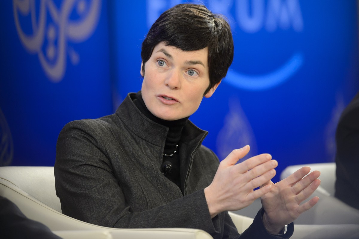 Britain's sailor and Founder of Ellen MacArthur Foundation Ellen MacArthur speaks during a panel session on the last day of the 44th Annual Meeting of the World Economic Forum, WEF, in Davos, Swi ...