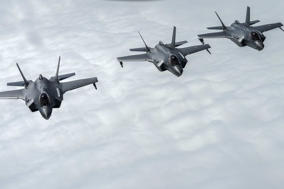 Norwegian F-35 Lightning fighters during the Arctic Challenge Exercise (ACE) at Orlandet air station, Norway, Thursday, June 1 2023. Aircraft from Norway, Belgium, the Czech Republic, Italy, the Nethe ...