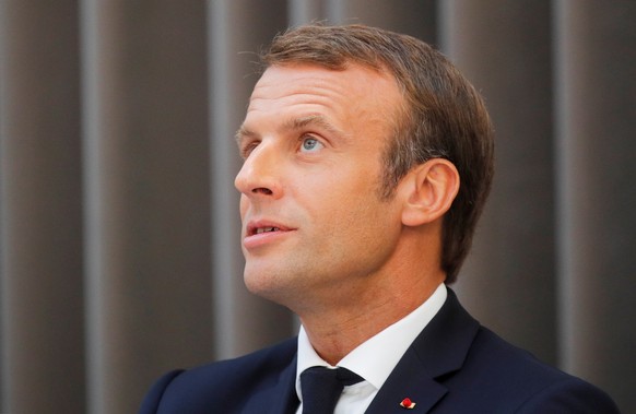 epa07853551 French President Emmanuel Macron reacts as he inaugurates the Commission on the first 1000 days of the child in Paris, France, 19 September 2019. EPA/PHILIPPE WOJAZER / POOL MAXPPP OUT