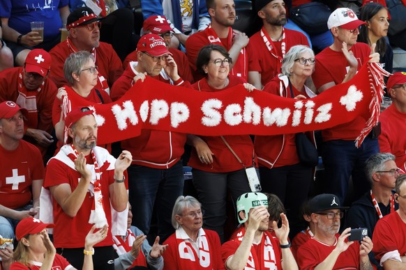 Switzerland's supporters during the 2026 IIHF Men's Ice Hockey World Championship gold medal game between Switzerland and Finland, at the Swiss Life Arena ice hockey stadium, in Zurich, Swit ...