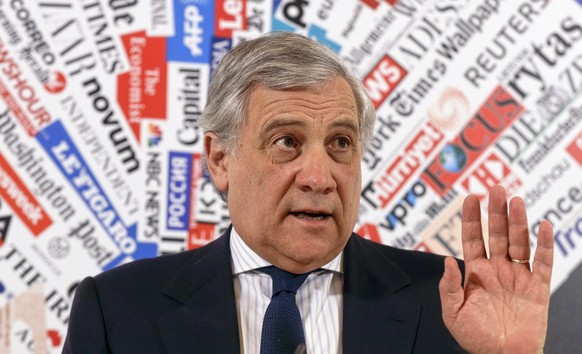 European Parliament President Antonio Tajani speaks during a news conference at the foreign press association in Rome, Monday Feb. 4, 2019. A key group of European Union countries has endorsed Venezue ...