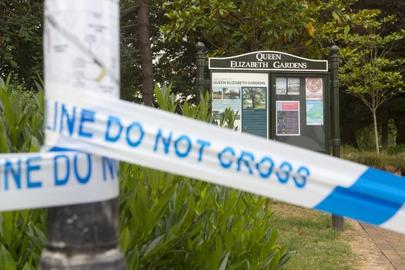 epa06865242 Queen Elizabeth Gardens in Salisbury remains closed and cordoned off as investigations continue into how Dawn S. and Charlie R. were found unconscious on Saturday night, in Amesbury, Brita ...