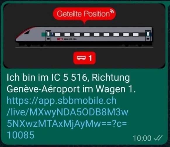 Die Position lässt sich beispielsweise per Whatsapp teilen.