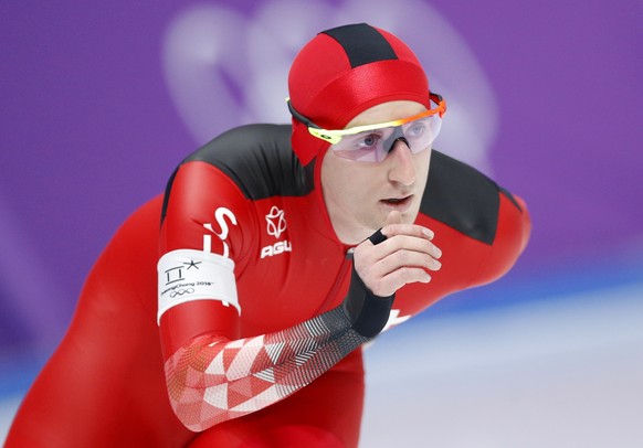 Switzerland&#039;s Livio Wenger competes during the men&#039;s 5,000 meters race at the Gangneung Oval at the 2018 Winter Olympics in Gangneung, South Korea, Sunday, Feb. 11, 2018. (AP Photo/Vadim Ghi ...