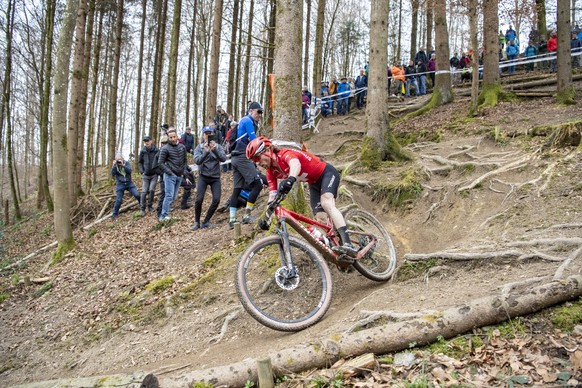 Der Schweizer Mountainbiker Mathias Flueckiger beim Mountainbike Herren Swiss Bike Cup in Graenichen in Kanton Aargau vom Sonntag, 19. Maerz 2023. (KEYSTONE/Urs Flueeler).