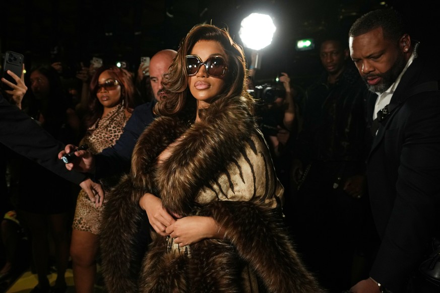 Cardi B attends the Roberto Cavalli women's Spring-Summer 2027 fashion show, in Milan, Italy, Thursday, Sept. 24, 2026. (AP Photo/Luca Bruno)
Cardi B