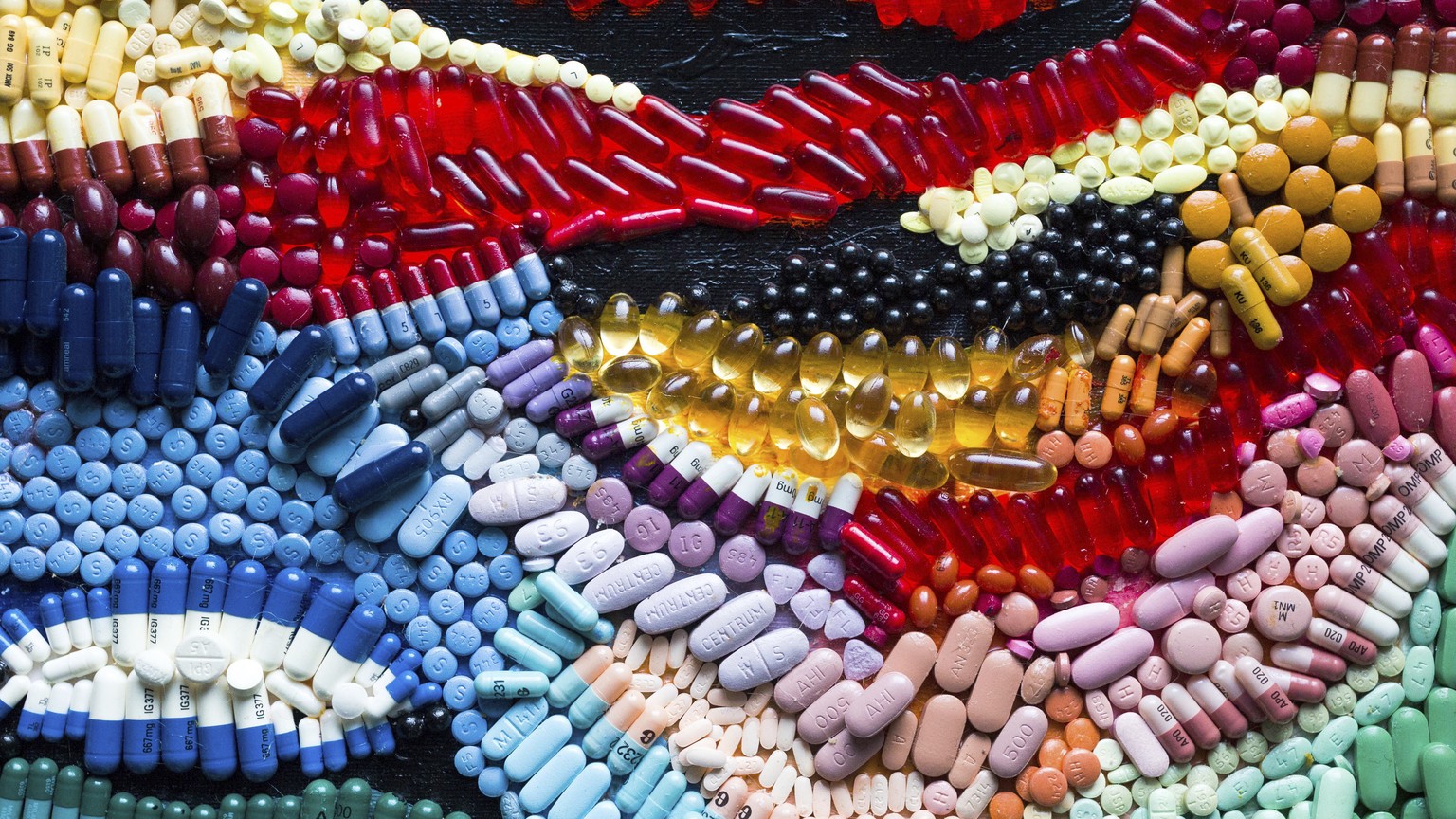 This photo provided by Dr. Elana Shpall in February 2020 shows her artwork made from prescription medication tablets, capsules and pills. About 91% of people over 65 take at least one prescription med ...