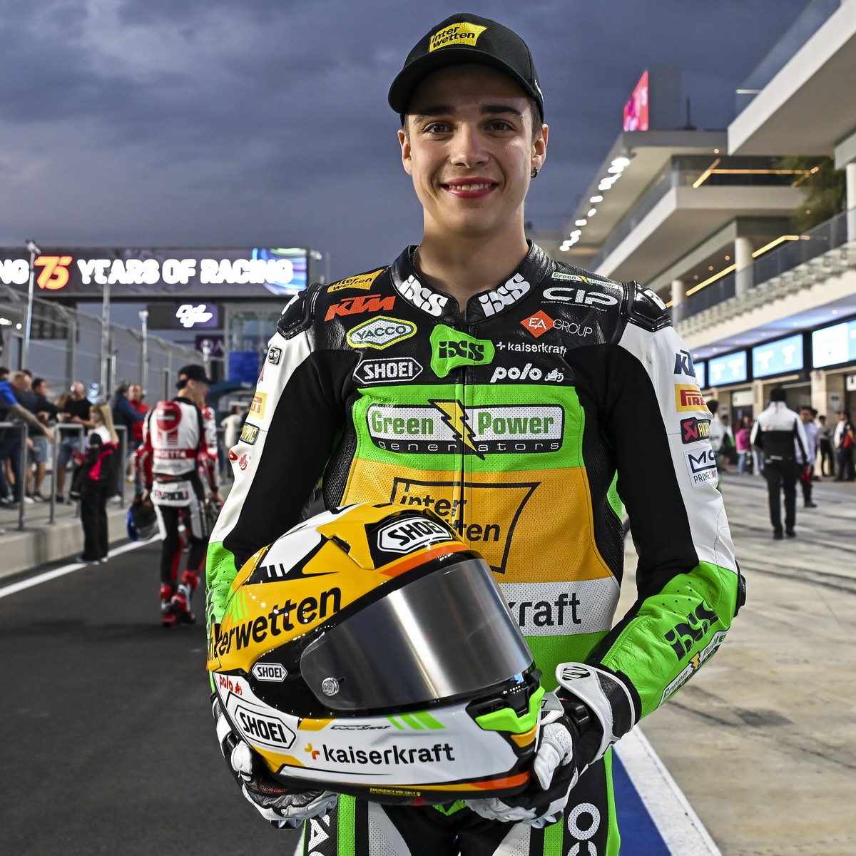 epa11204536 Swiss Moto3 rider Noah Dettwiler of CIP Green Power attends a photo session at the Motorcycling Grand Prix of Qatar at the Losail International Circuit in Doha, Qatar, 07 March 2024. The 2 ...