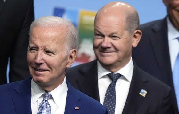 From left to right: US President Joe Biden, German Chancellor Olaf Scholz, Portuguese Prime Minister Antonio Costa, UK Prime Minister Rishi Sunak and Greek Prime Minister K...