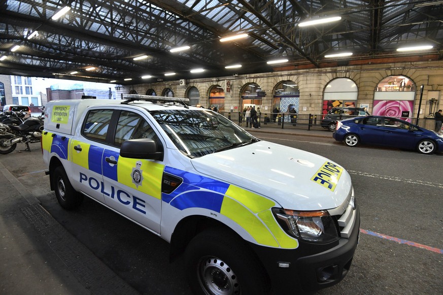 A British Transport Police vehicle is seen at Waterloo Railway Station, after three small improvised explosive devices were found at buildings at Heathrow Airport, London City Airport and Waterloo in  ...