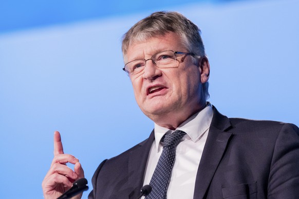 Joerg Meuthen, federal spokesman, speaks at the Federal Party Conference of the AfD in Kalkar, Germany, Sunday, Nov.29, 2020. (Rolf Vennenbernd/dpa via AP)