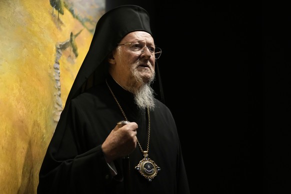 FILE - Ecumenical Patriarch Bartholomew, the spiritual leader of the world&#039;s Orthodox Christians, speaks at an event in Athens, Greece on May 8, 2025. (AP Photo/Petros Giannakouris, File)
Eastern ...