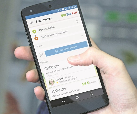 Eine Fahrt durch die Schweiz wird auf Blablacar für 54 Euro angeboten.