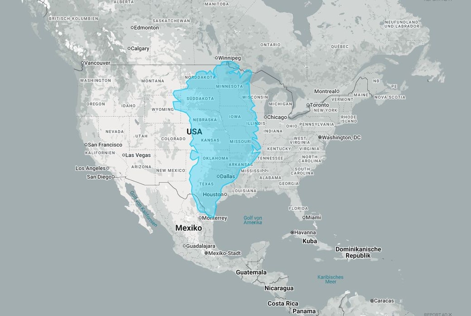 Grönland im Vergleich zu den USA