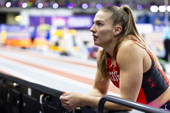 Angelica Moser of Switzerland competes in the women&#039;s Pole Vault event at the World Athletics Indoor Championships at the Emirates Arena in Glasgow, Scotland, on Saturday, March 2, 2024. (KEYSTON ...
