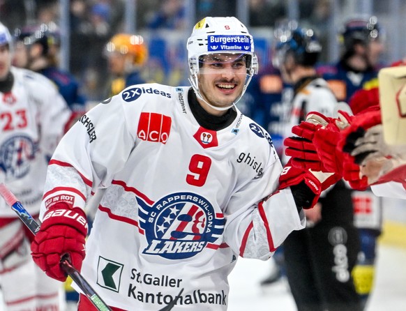 Mika Henauer (SCRJ) celebrate his goal, during the regular season National League game between HC Ambri Piotta and SC Rapperswil-Jona Lakers at the ice stadium Gottardo Arena, Switzerland, November 22 ...