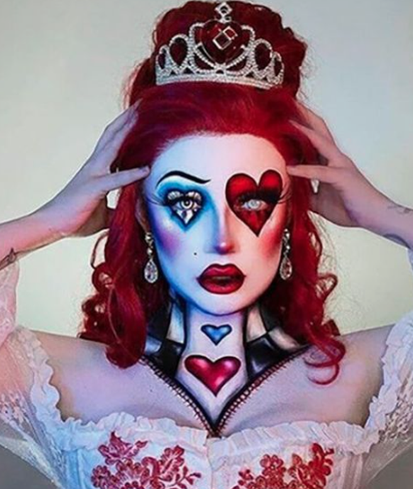 As a queen of hearts for the Halloween party.